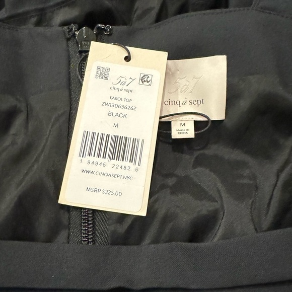 Cinq A Sept Karol Square-Neck Ruched 3/4” Puff Sleeve Crepe Top Blouse Medium - Picture 8 of 10